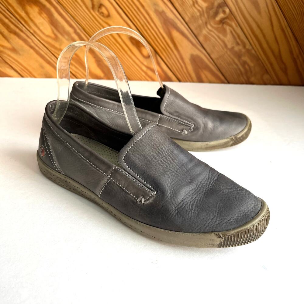 SOFTINOS Fly London Ita Slip on Shoe Loafer Gray Washed Leather